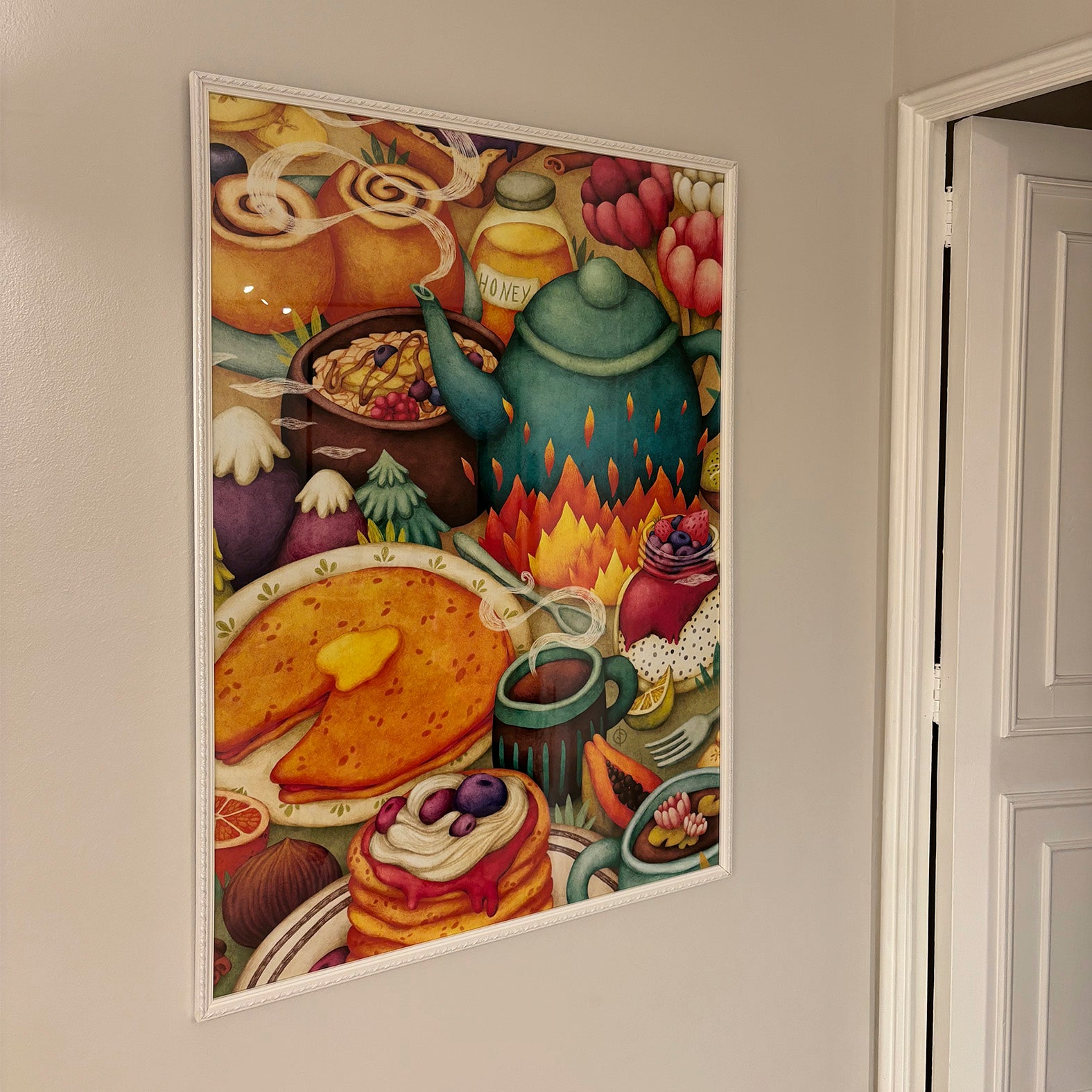 Breakfast by Olga Lychkova Art Adhesive Poster - Repositionable and Eco - Friendly - Pasquín