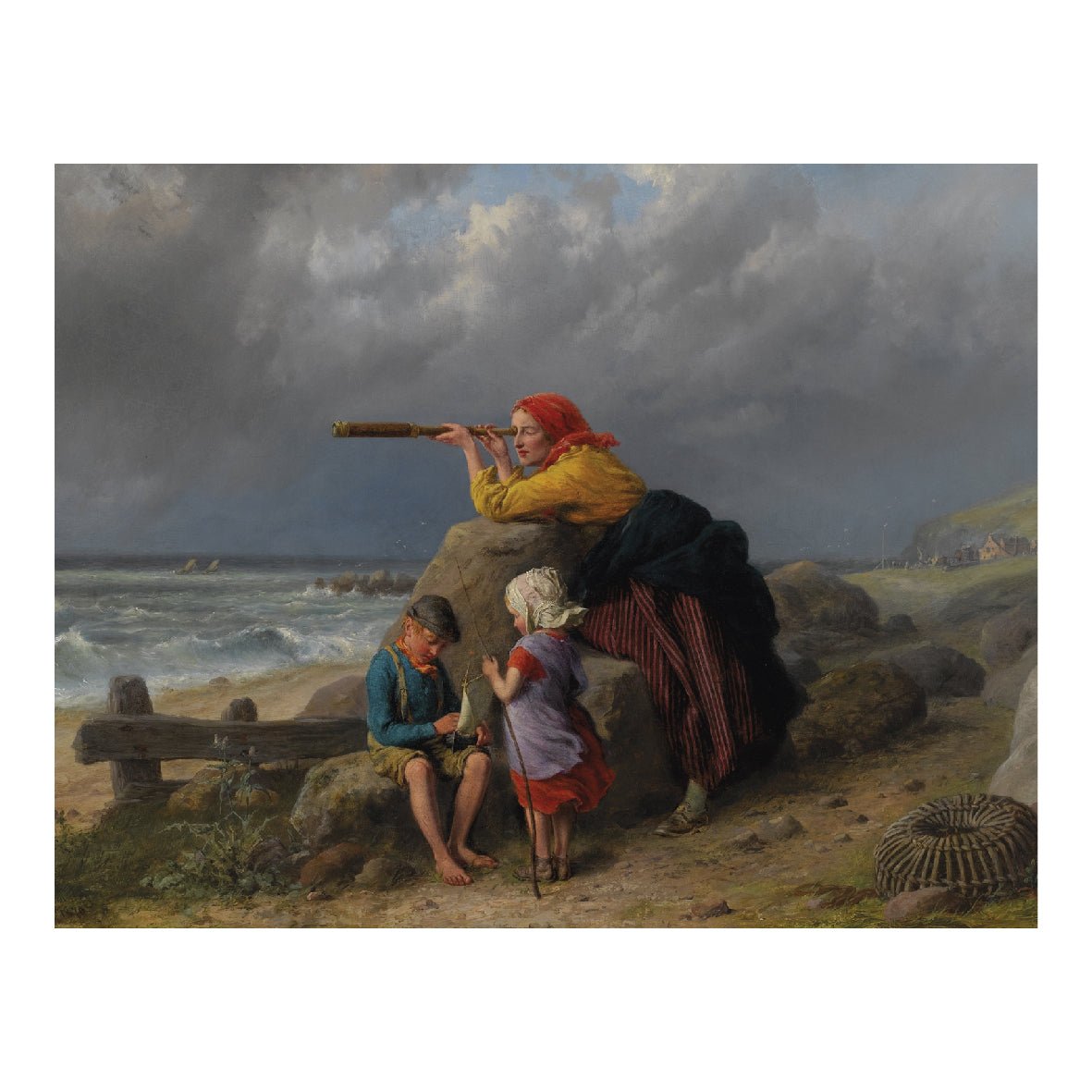 Decorative "Awaiting The Return Of Fishing Boats (1870)" by William Bromley Poster | High - Quality Print | Repositionable Adhesive - Pasquín