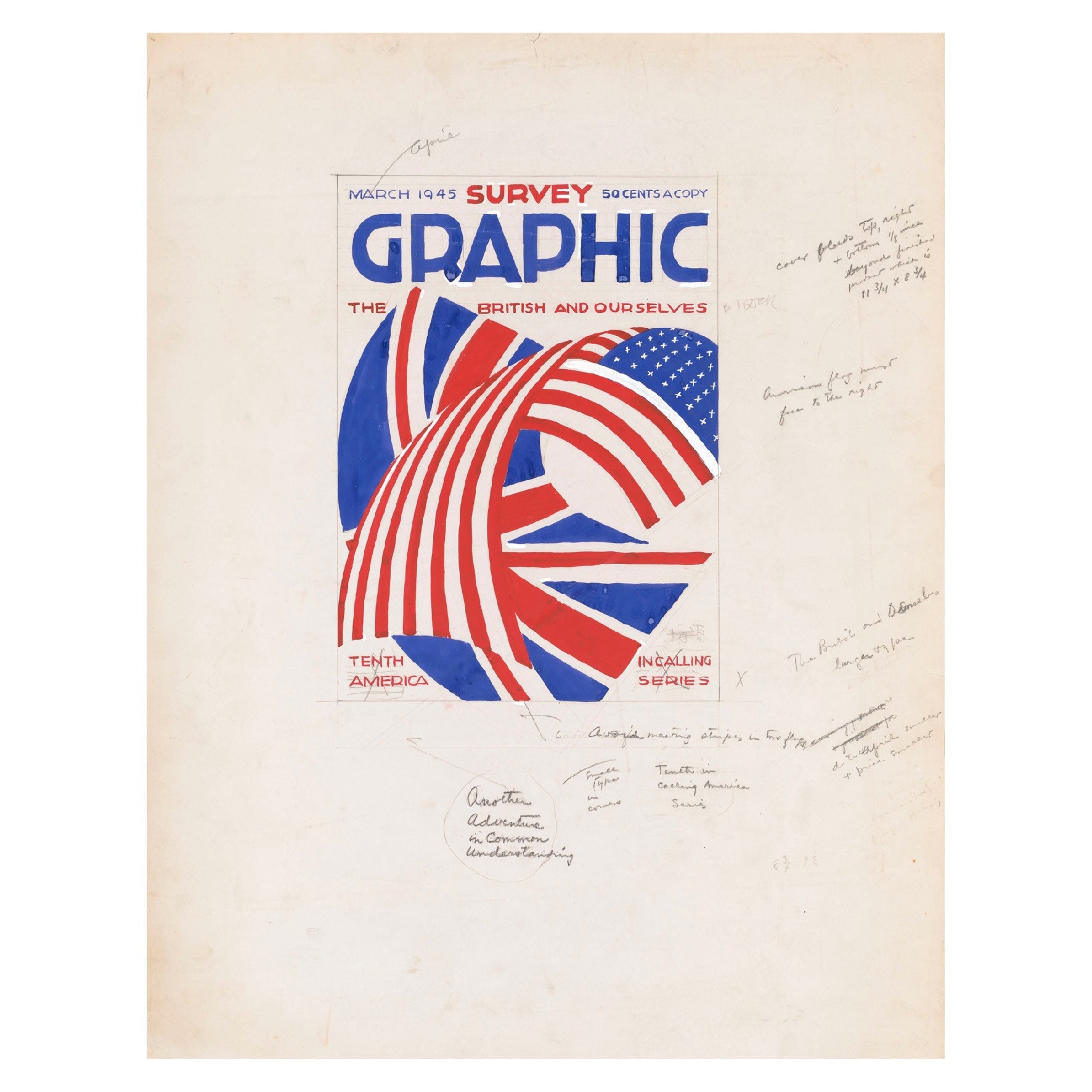 Decorative "Design for cover of ‘The British and Ourselves’ (1945)" by Winold Reiss Poster | High - Quality Print | Repositionable Adhesive - Pasquín