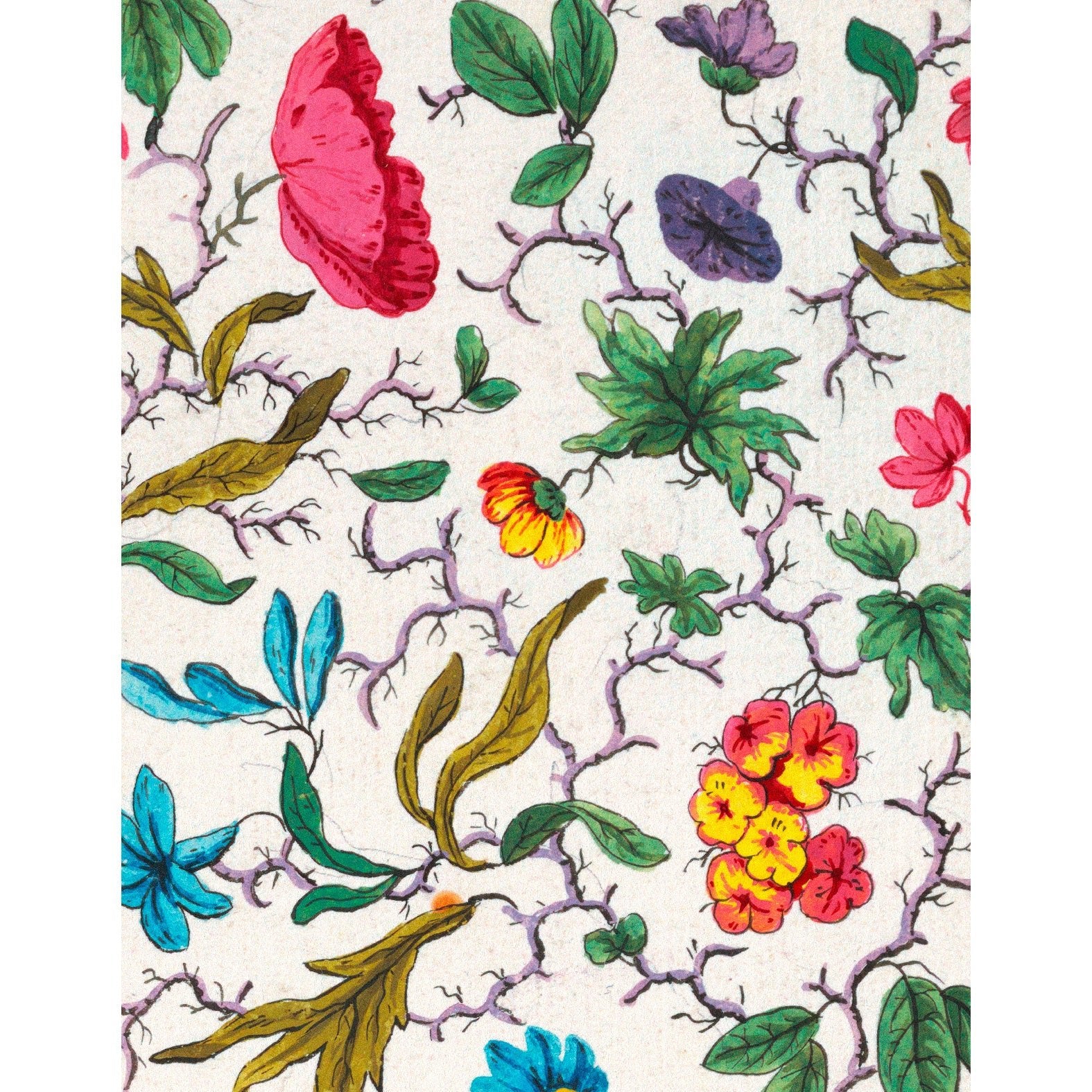 Decorative "Floral design for textile white (1818)" Poster | High - Quality Print | Repositionable Adhesive - Pasquín