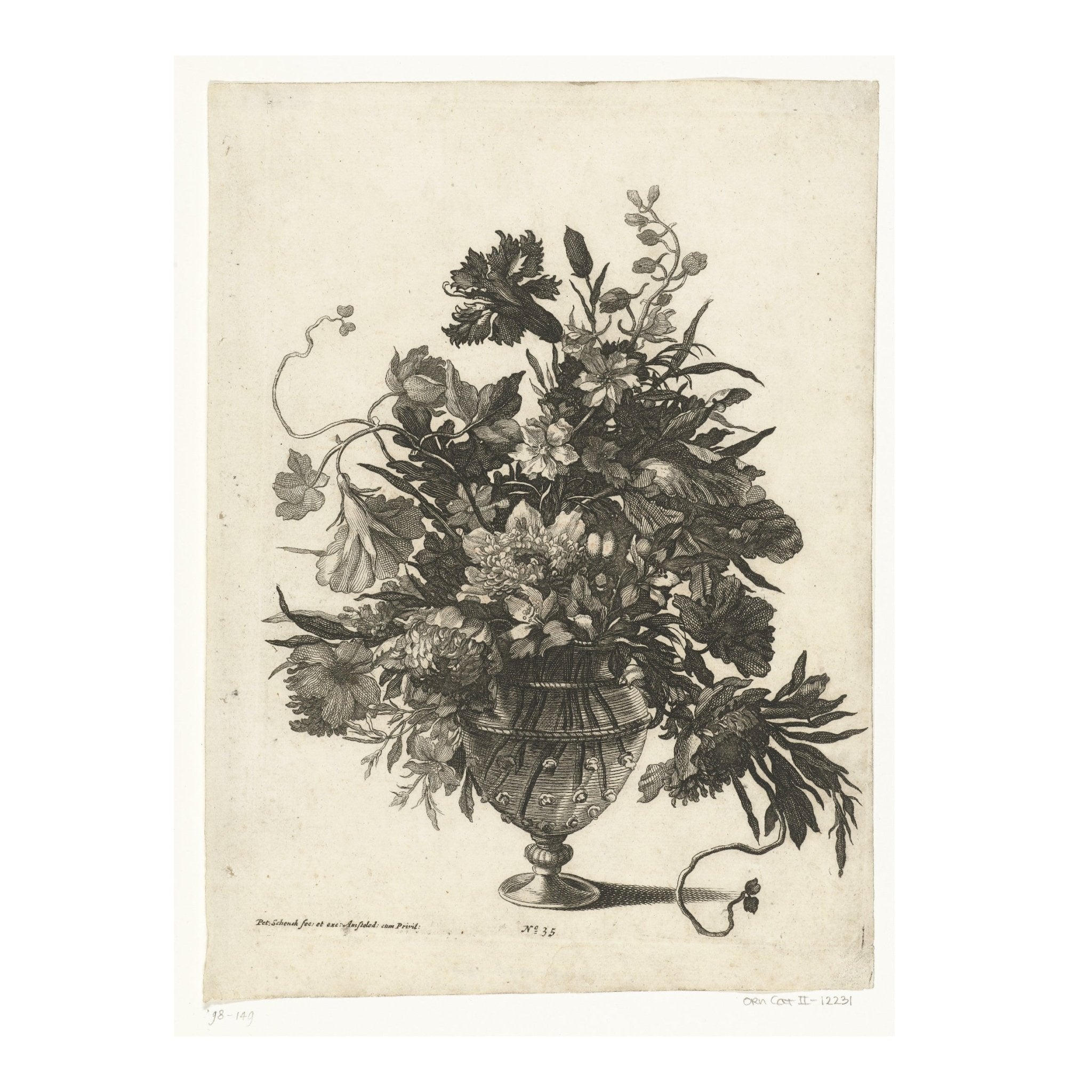 Decorative "Glazen vaas met bloemen II" by Pieter Schenk I Poster | High - Quality Print | Repositionable Adhesive - Pasquín