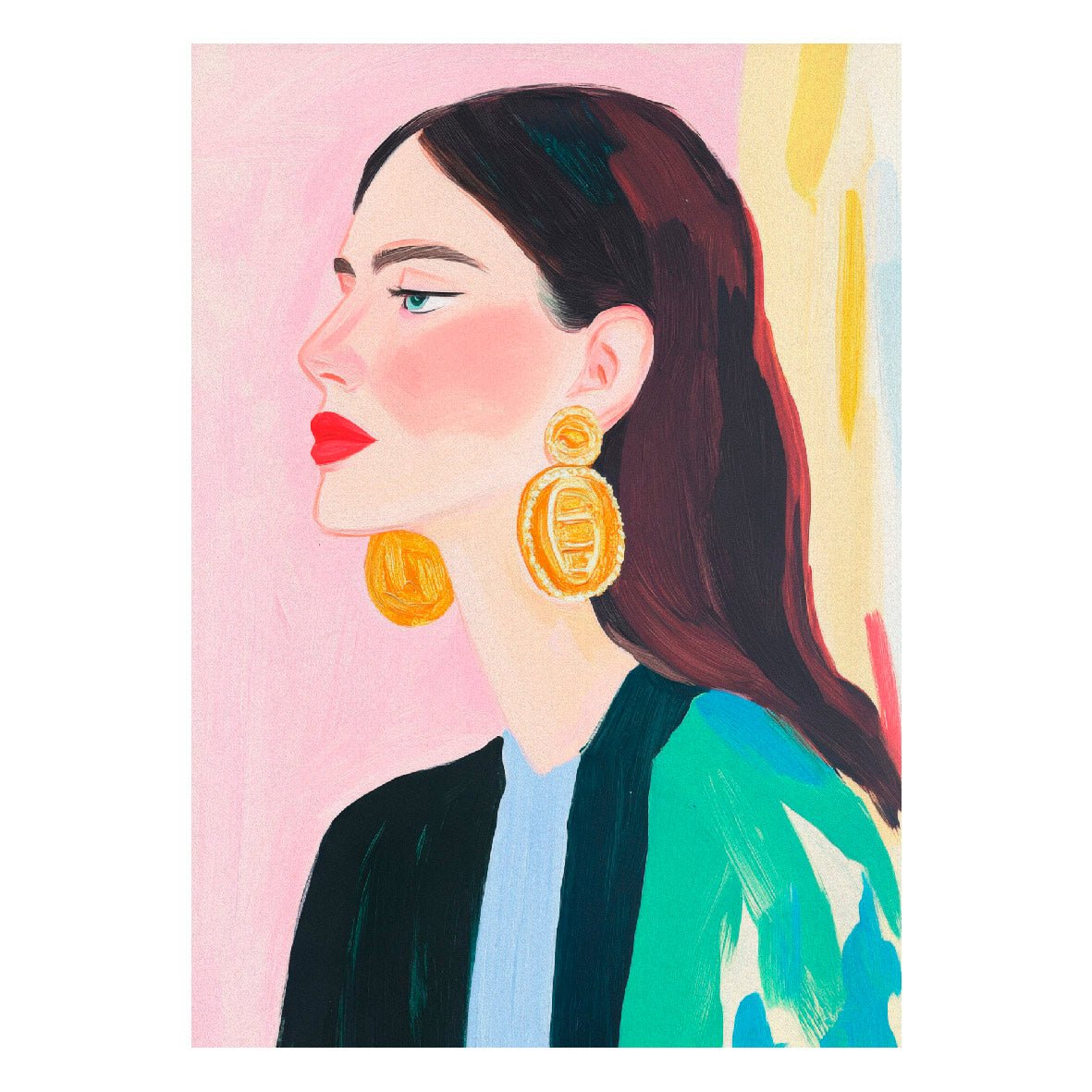 Decorative "Gold Earrings and a Glance " Poster | High - Quality Print | Repositionable Adhesive - Pasquín