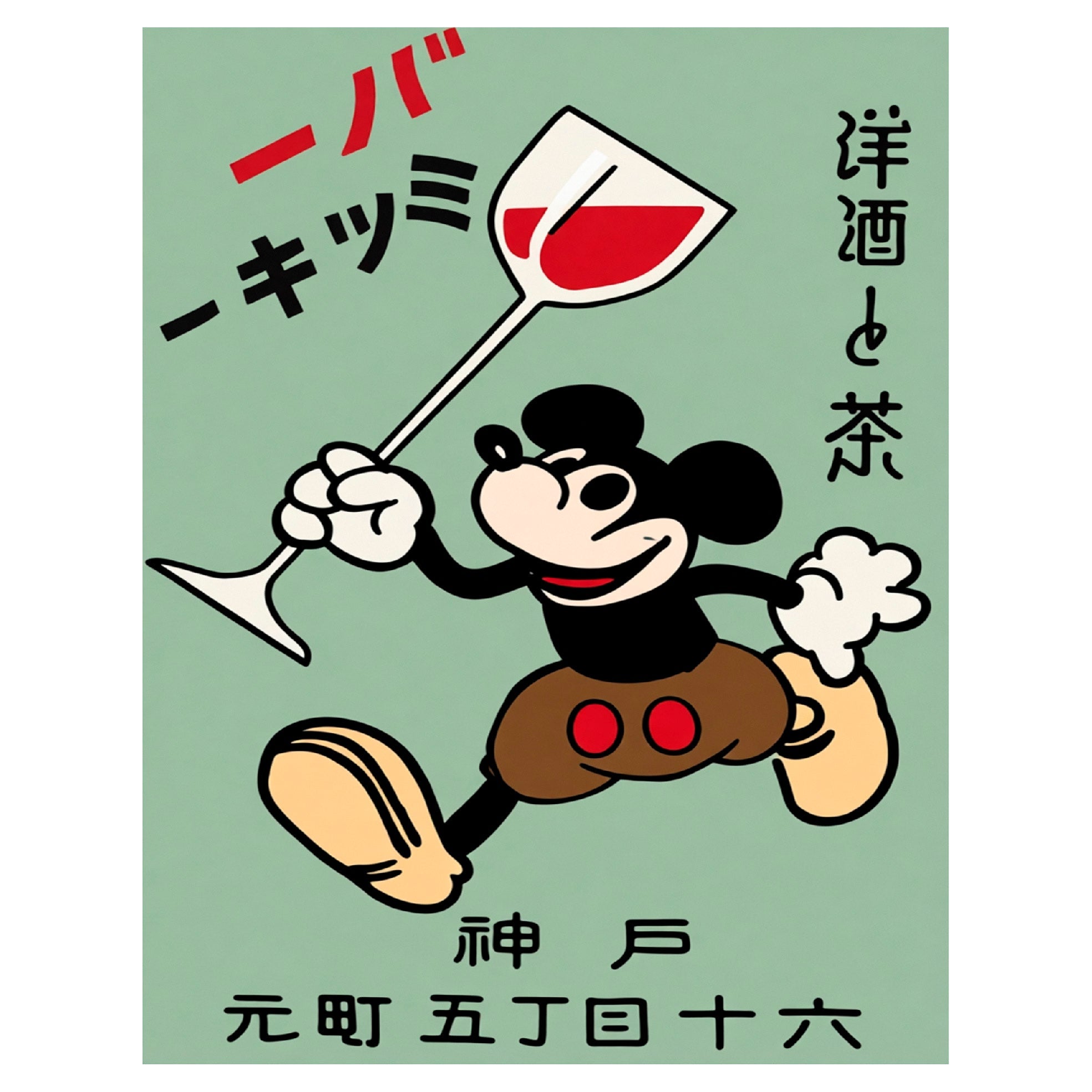 Decorative “Wine Poster with Mickey Mouse Design” Poster | High - Quality Print | Repositionable Adhesive - Pasquín