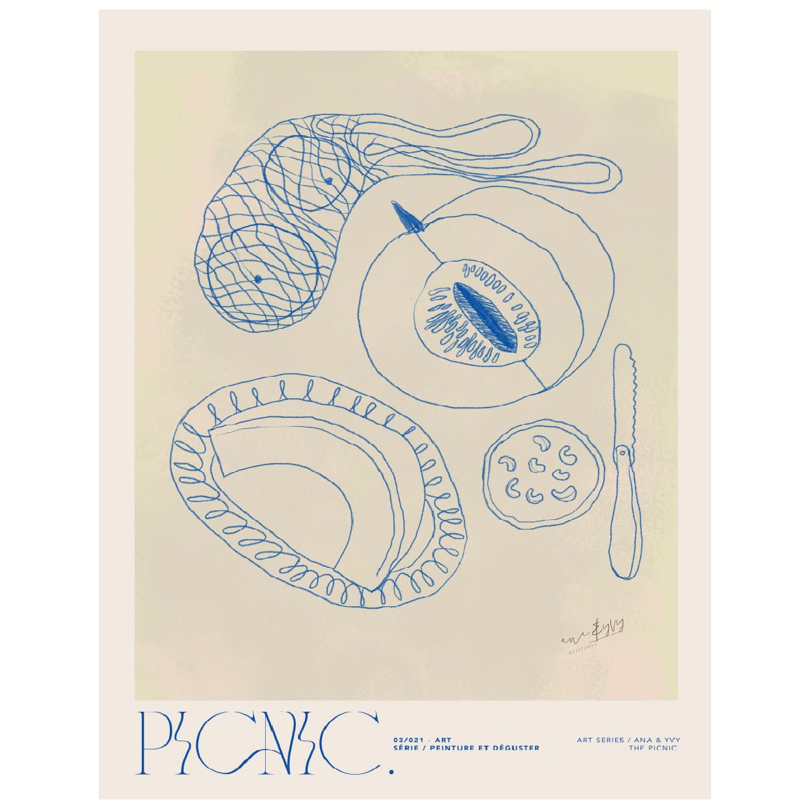Picnic – Melon & Grapefruit Reusable Peel - and - Stick Poster by Ana & Yvy - Pasquín