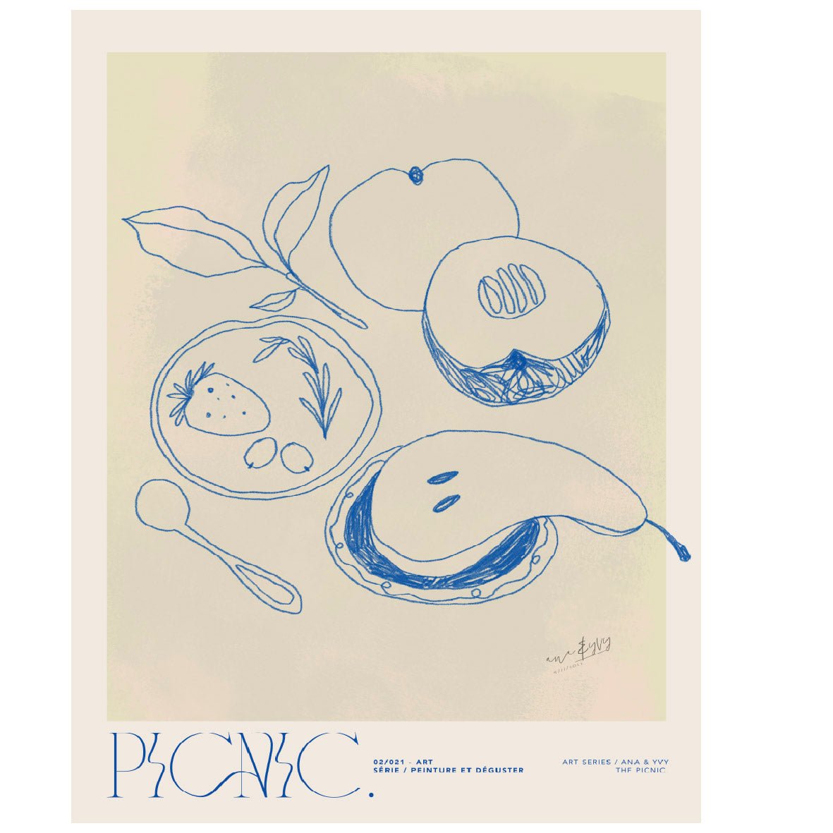 Picnic – Pear & Strawberry Reusable Peel - and - Stick Poster by Ana & Yvy - Pasquín